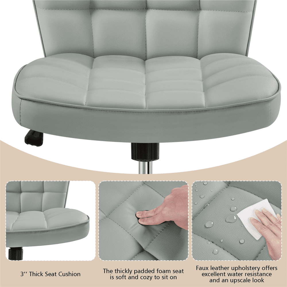 Alden Design Modern Tufted Armless Desk Chair with Rolling Wheels, Light Gray