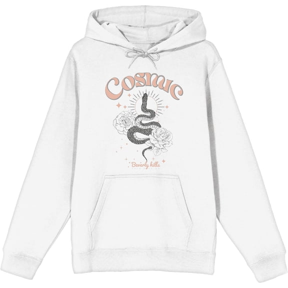 Cosmic Snake & Flowers White Adult Long Sleeve Hoodie-Medium