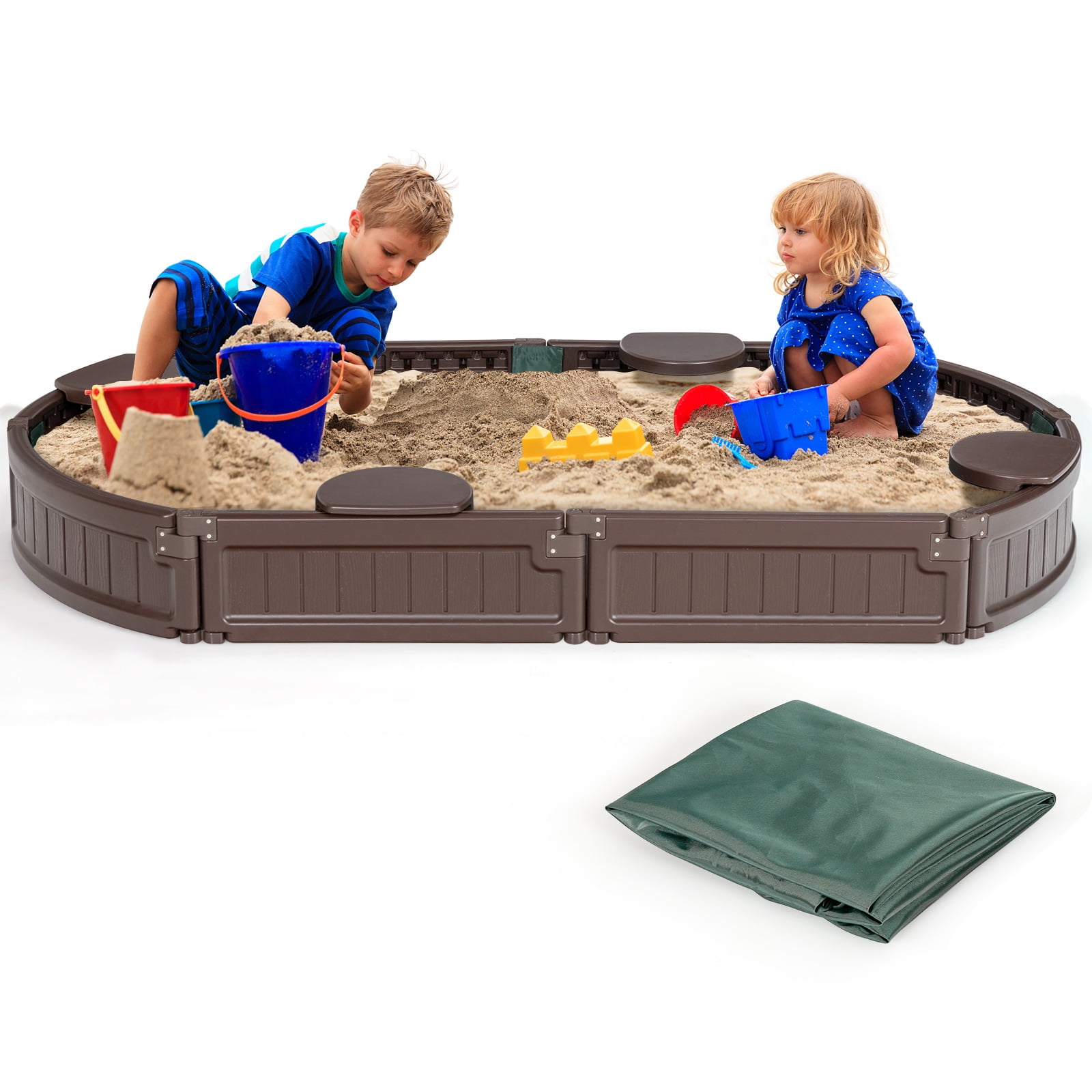 Sand box Toy Sandbox Play Playful Seats Lid Turtle Plastic Cover Kid Outdoor New 