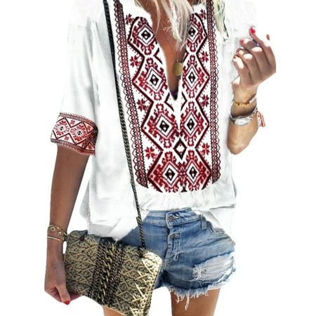 Half Sleeve Tee Tops for Women Summer T Shirt Women Leisure Comfortable Blouse Half Sleeve Top Tee V Neck T-shirts Casual Loose Fashion Tees ()