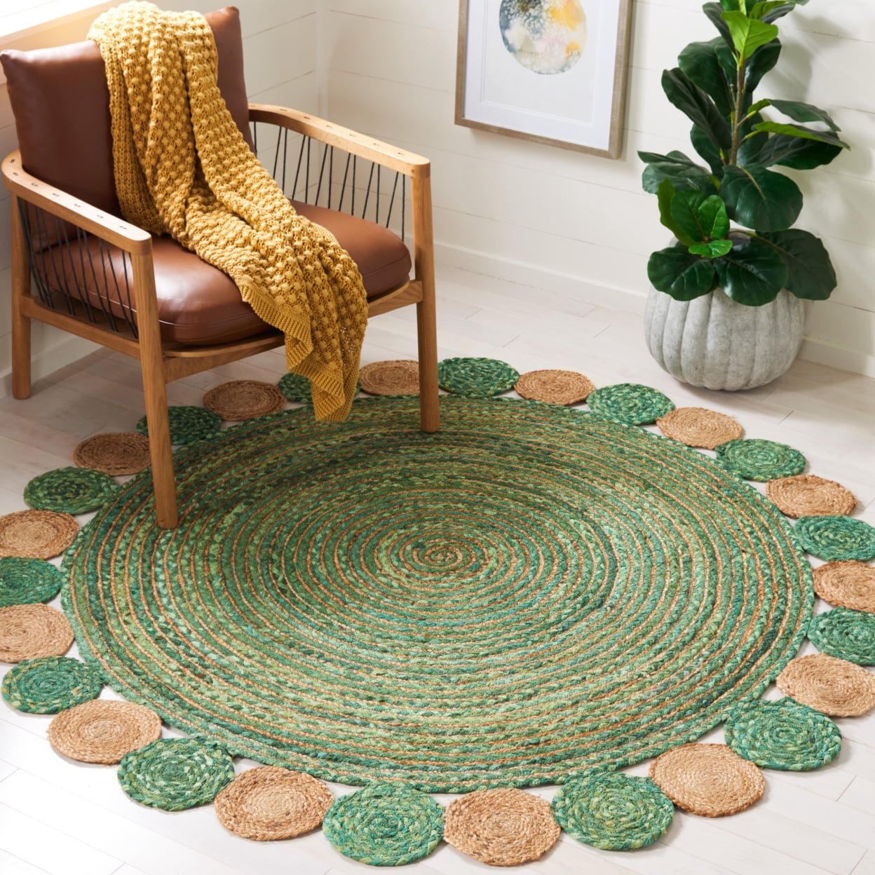SAFAVIEH Cape Cod Kyle Geometric Area Rug, Green/Natural, 3' x 5'