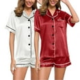 thumbnail image 2 of Bibifish Womens Pajama Sets 2 Pairs Short Satin Pajamas Oversized Botton Down Pajamas Summer Short Sleeve Shirts With Shorts 4 Pieces Pj Sets, 2 of 4