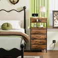 thumbnail image 5 of Night Stand with Charging Station, 28.3 Inch Tall Bedside Table with PVC Drawers, End Table with USB Ports and Outlets, 3 Fabric Drawer Storage Nightstand for Bedroom, 3 Ways to Use, White, 5 of 10
