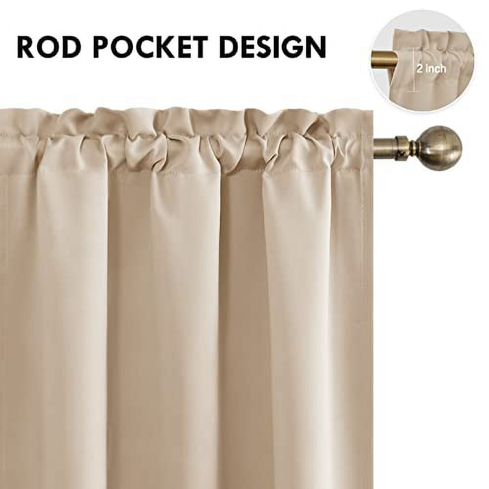DWCN Beige Blackout Curtains for bedroom – Rod Pocket Thermal Insulated Energy Saving Drapes for Living Room and Kitchen, W 38 x L 63 Inch, 2 Panels
