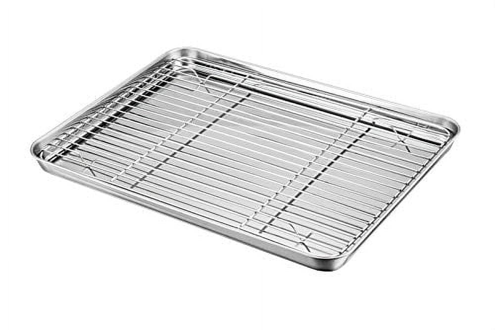 P&P CHEF Toaster Oven Pan with Rack Set, Stainless Steel Broiler Pan with  Cooling Rack, Mini Rectangle 9''x 7''x1'', Non Toxic & Heavy Duty, Mirror