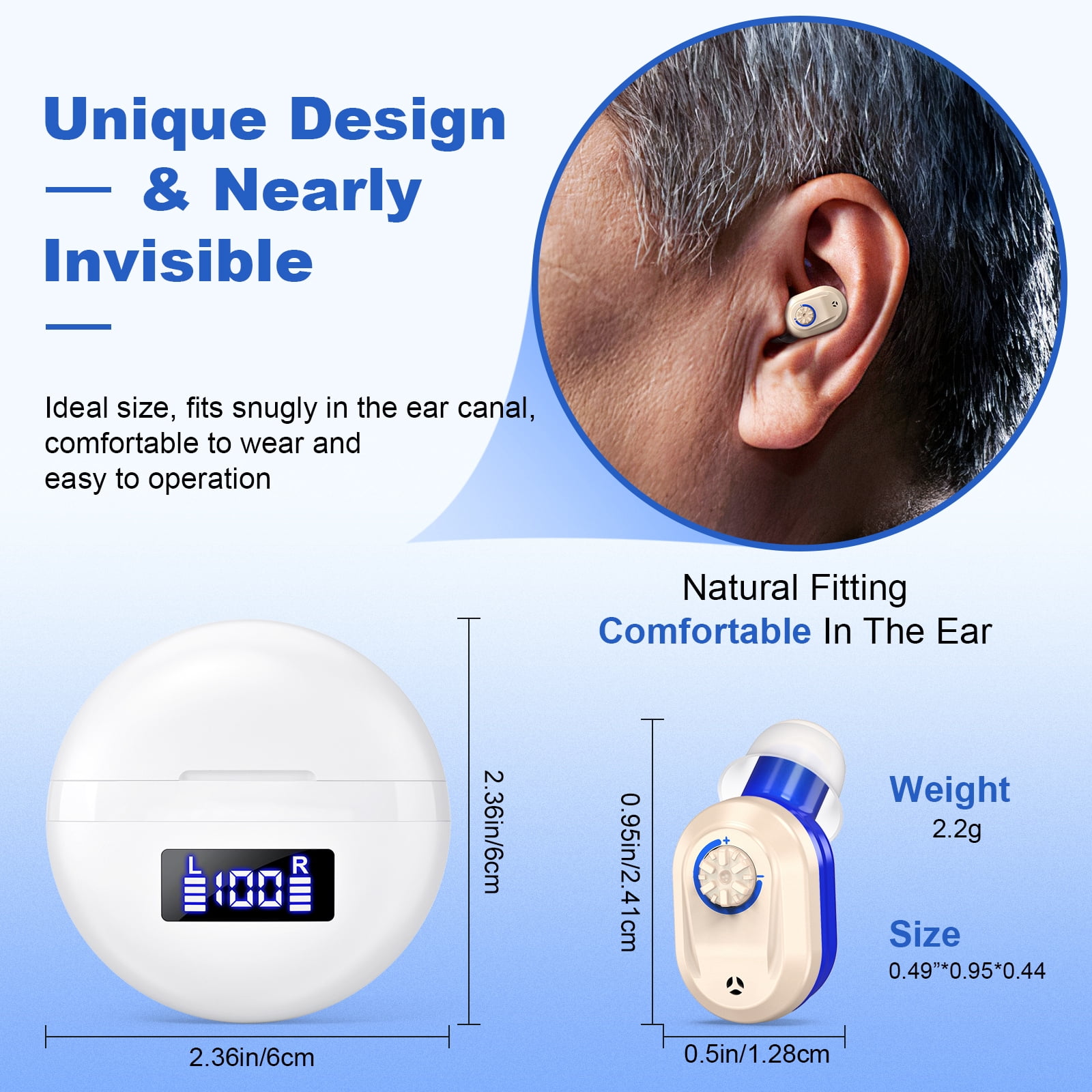 Rechargeable Hearing Aids Moderate hearing loss for Seniors with Advanced Background Noise Reduction, Long Battery Life Adjustable Volume with Charging