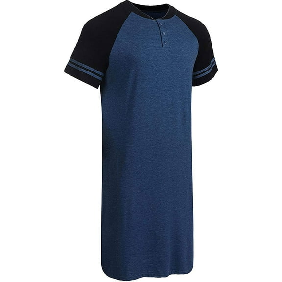 KAWELL Cotton Sleep Shirt Men V-Neck Nightshirts Short Sleeve Henley Shirt Lounge Sleepwear S-XXL