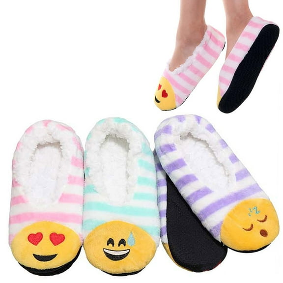 2 Pairs Slippers Cozy Warm Sherpa Indoor Non-Slip Socks Fun Xmas Gift 9-11