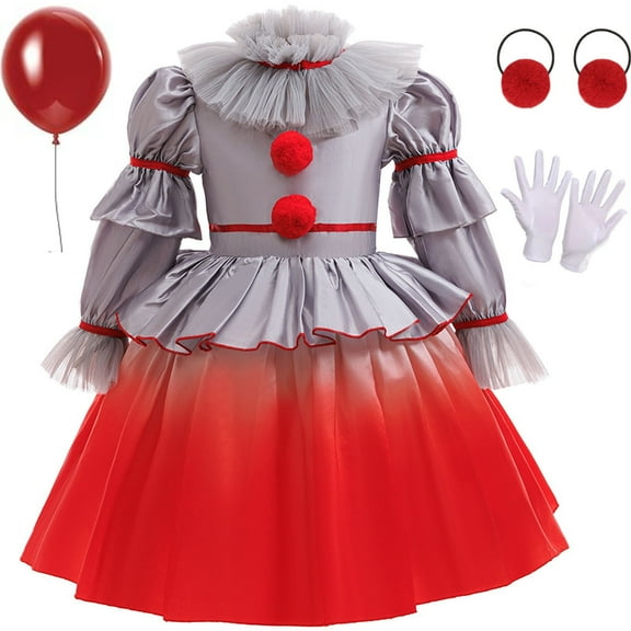 Girls Scary Clown Costume, Evil Clown Dress, Halloween Dress UP for Kid