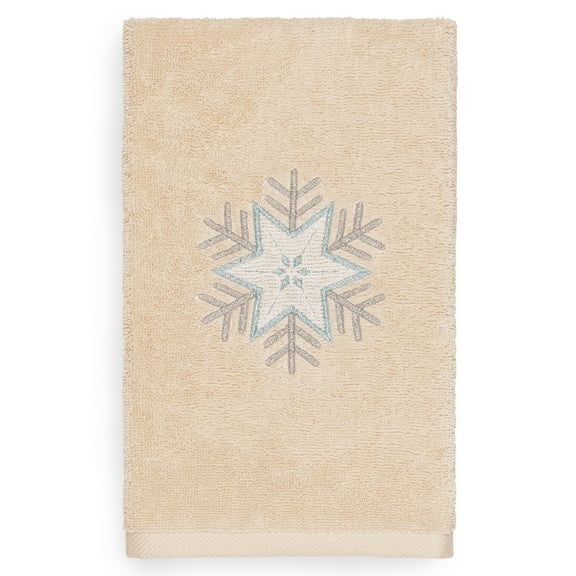 Linum Home Christmas Snowflake Embroidered Beige Turkish Cotton Hand Towel