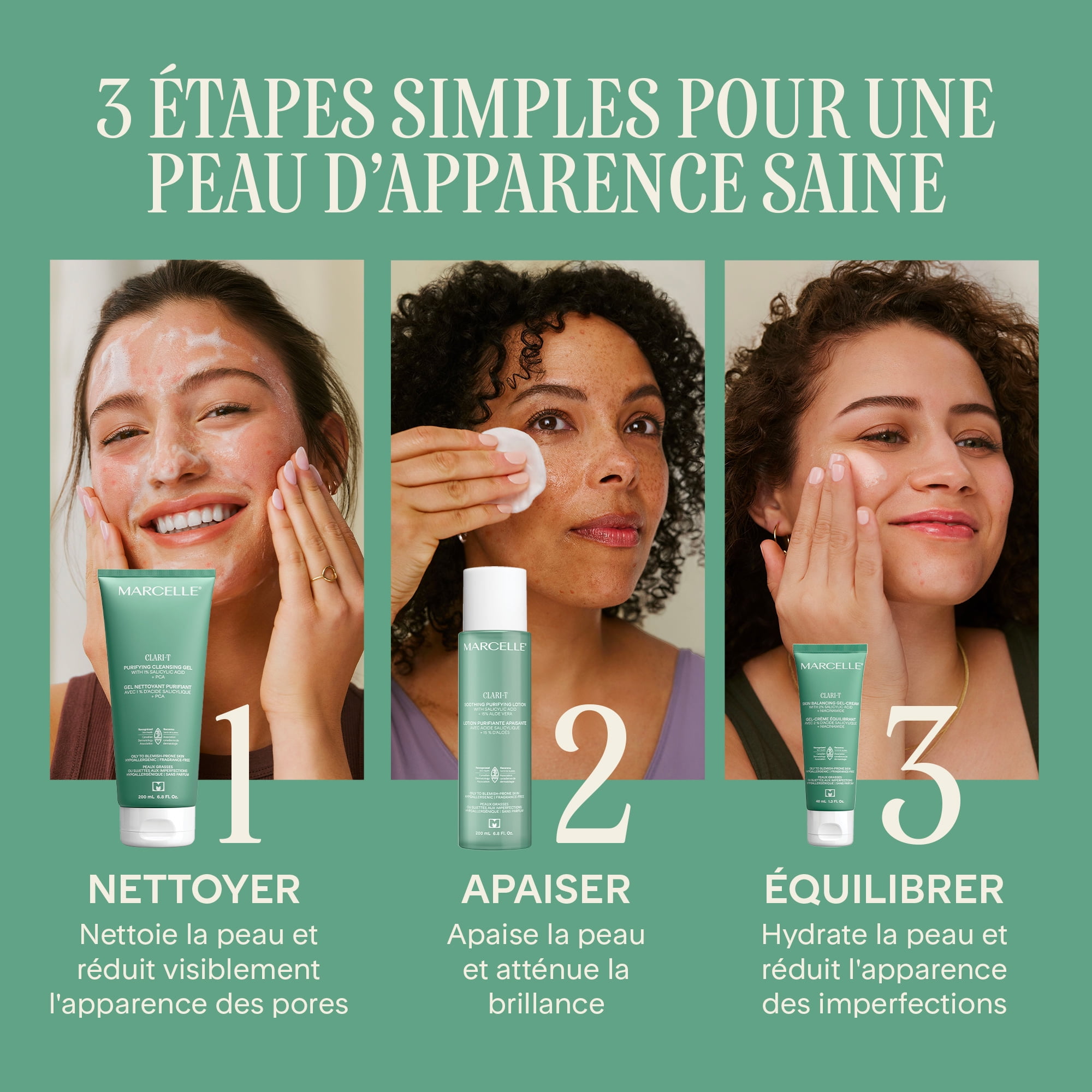 Marcelle Clari-T Gel nettoyant purifiant avec 1 % d'acide salicylique + PCA, 200mL Clarifiant. Exfoliant. Nourrissant.