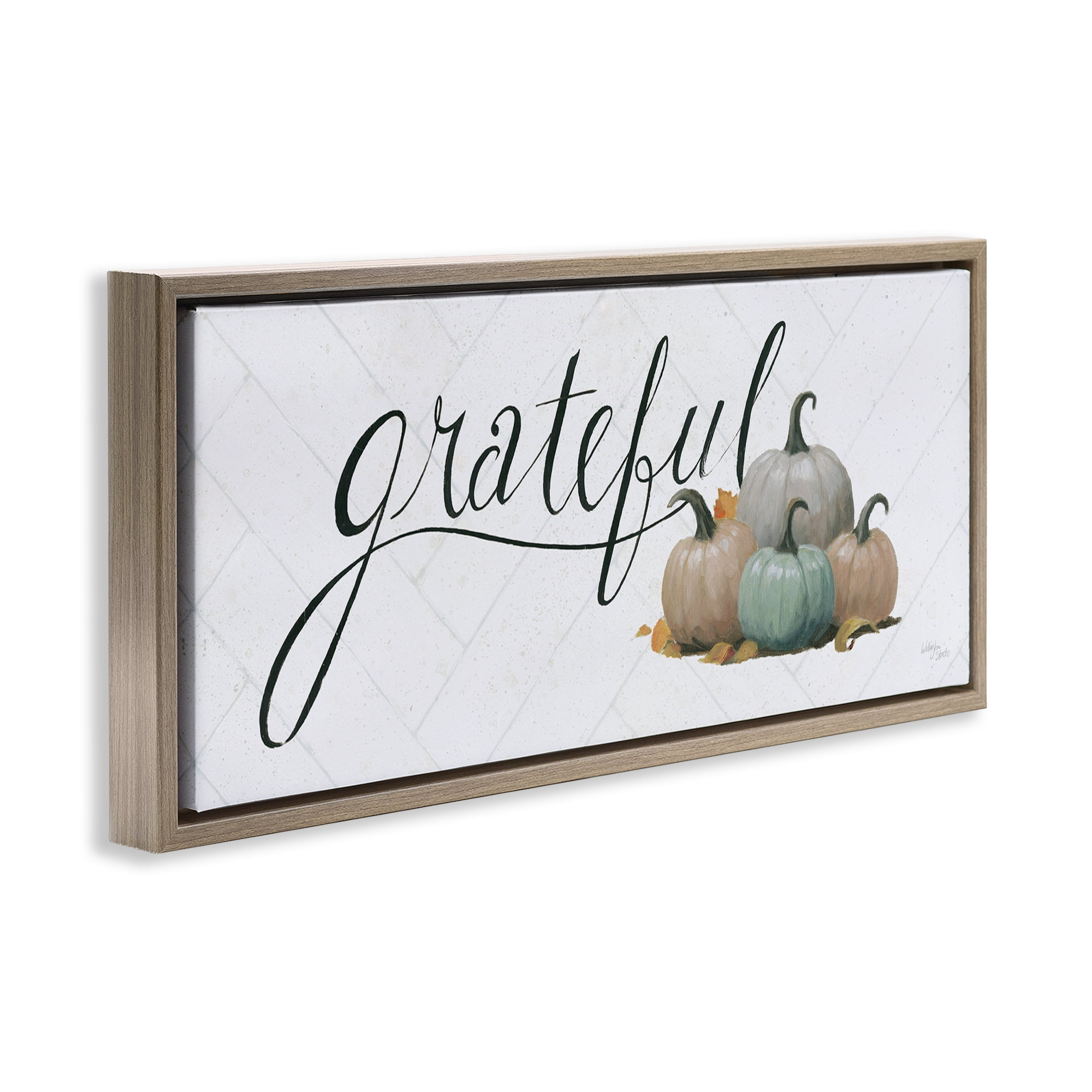 Stupell Industries Grateful with Pumpkins Typography Painting Brown Floater Framed Canvas Art Prints Wall Art, 31 x 14