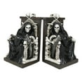 thumbnail image 4 of Gothic Grim Reaper Sitting On Skulls And Skeleton Bones Thrones Bookends Statue, 4 of 10