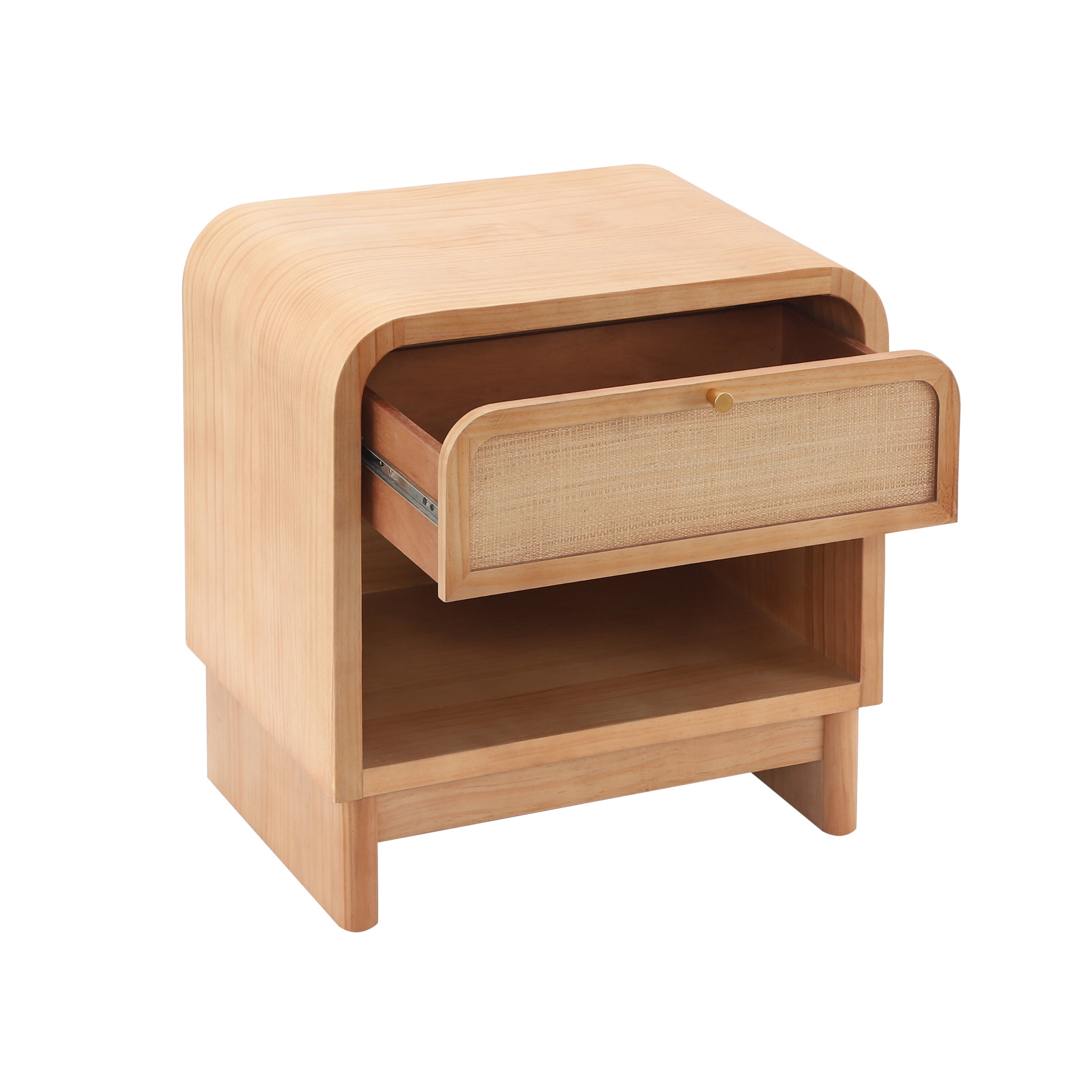 Christopher Knight Home 23.6" Boho Rattan Nightstand, Bedside Table with Drawer & Open Shelf, Natural