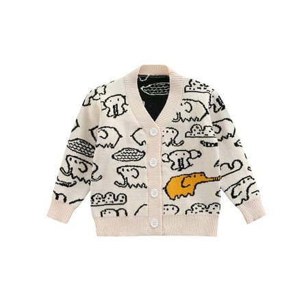 

Canrulo Autumn Kids Baby Girls Boys Knitted Cardigans Sweaters Cartoon Long Sleeve Single-breasted Outwear Beige 6-12 Months