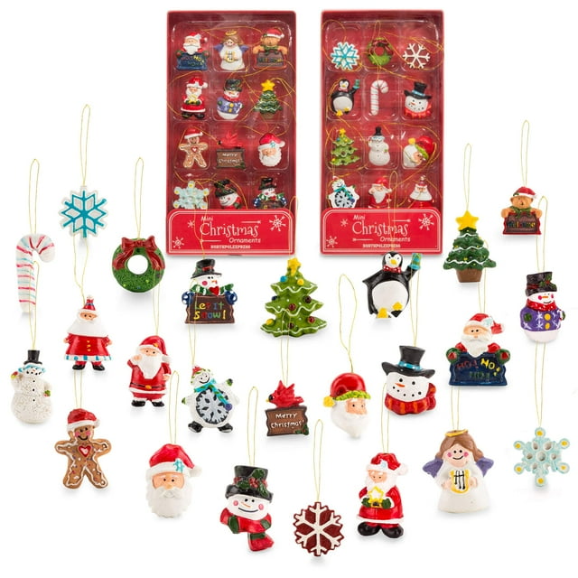 Mini Adornos Navideños De Resina, Juego De 24 - Decoraciones Navideñas Rústicas - Pequeños Adornos Para Árboles De Navidad En Miniatura - Papá Noel, Muñeco De Nieve, Ángel De Jengibre - ¡Pequeñas Deco