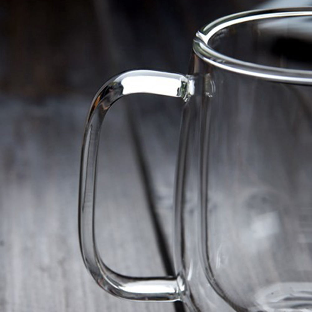 Double Walled Coffee Cups Glasses Mugs, 350ml Espresso Cappuccino Latte Tea Cups with Handle, Heat Resistant Borosilicate Clear Glasses