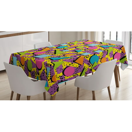 Vintage Tablecloth, Funky Geometric 80s Memphis Fashion Style Colorful Figures Pop Art Inspired Pattern, Rectangular Table Cover for Dining Room Kitchen, 52 X 70 Inches, Multicolor, by Ambesonne