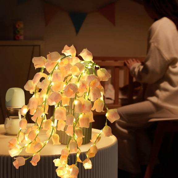 LED Lilies of the Valley Bouquet | 10 Artificial Flower Plants with LED String Lights | Pink & Red Battery-Operated Night Light for Bedroom & Home Decor