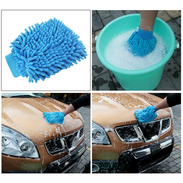 Guantes para lavar el coche de microfibra de chenilla de doble cara, gruesos y antiarañazos