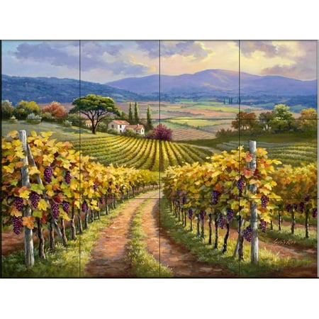 - Ceramic Tile Mural - Vineyard Hill I- by Sung Kim - Kitchen backsplash / Bathroom shower