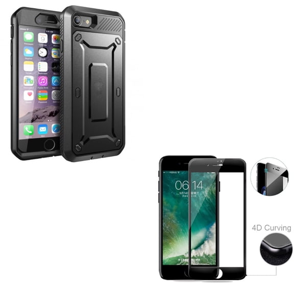 Compatible With iPhone 8 7 - Shockproof Drop-proof Case Swivel Belt Clip w 4D Tempered Glass Screen Protector