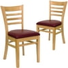 Flash Furniture 2 Pk. HERCULES Series Ladder Back Natural Wood Restaurant Chair - Burgundy Vinyl Seat