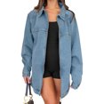 thumbnail image 2 of Women Casual Zip Up Spring Long Sleeve Oversized Denim Jackets with Pocket, 2 of 6