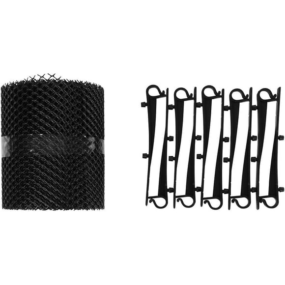 GREENGERS - Roof, gutter downspout filter - Protective mesh for gutter 15cm x 6m + 10 hooks, gutter protector - Stop leaves, universal - fixing hooks included