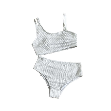Bainana Swimwear For Girls Two Piece Solid Color Swimsuits Suspender Swim Vest And Swim Shorts Toddler Kids Comfort School Swimsuit White Size 12-13 Years