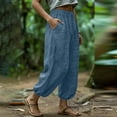 thumbnail image 6 of BUIGTTKLOP Women Wide Leg Pants Elastic Waist Baggy 3/4 Length Cropped Pants Loose Fitted Summer Capris, 6 of 6