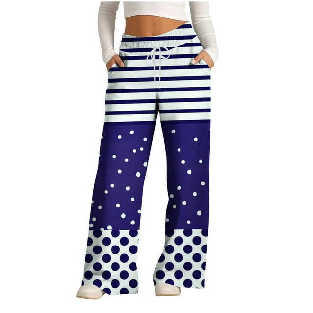 Pants for Women, Womens Fashionable Striped Printed Drawstring Wide Leg Pants
