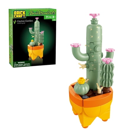 Brickcraft Bricktanicals Cactus Garden Building Kit (71-Piece Set), Sage Saguaro with Pink Blooms, Terracotta Pot Display, Desk Plant Gift for Adults Ages 8+