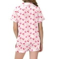 thumbnail image 5 of Laipiong Girls Two Piece Outfits Cartoon Cherry Print Short Sleeve Shorts Pajama Cute Heart Design Silk Like Sleepwear Comfy Loungewear Light Pink 6-7, 5 of 5