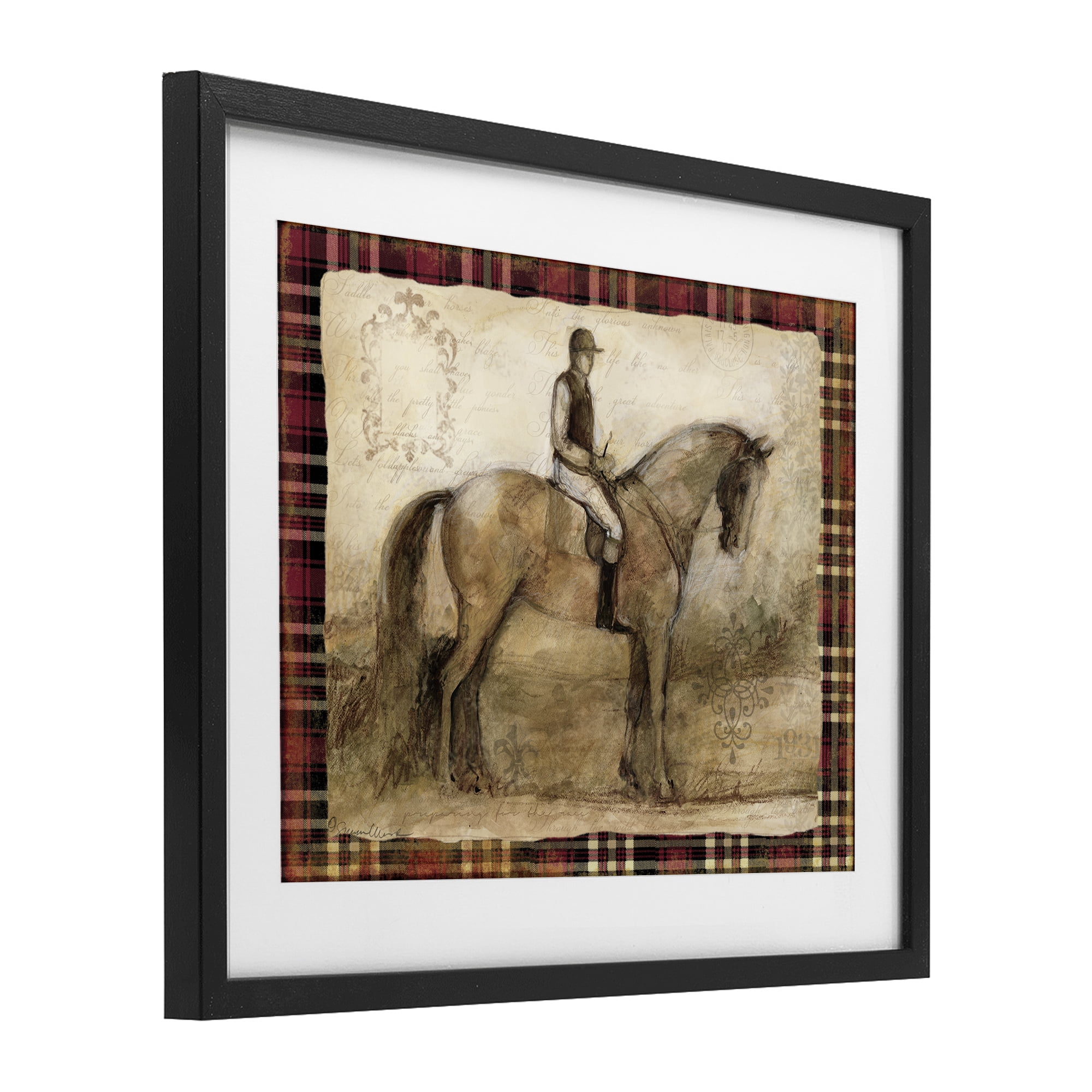 Stupell Industries Horse With Jockey & Plaid Black Framed Print Under Glass, design by Susan Winget