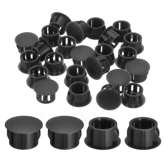 Uxcell 28pack 13mm(1/2")" Nylon Hole Plugs, Flush Type Panel Round Snap In Fastener Knockout Plugs, Black