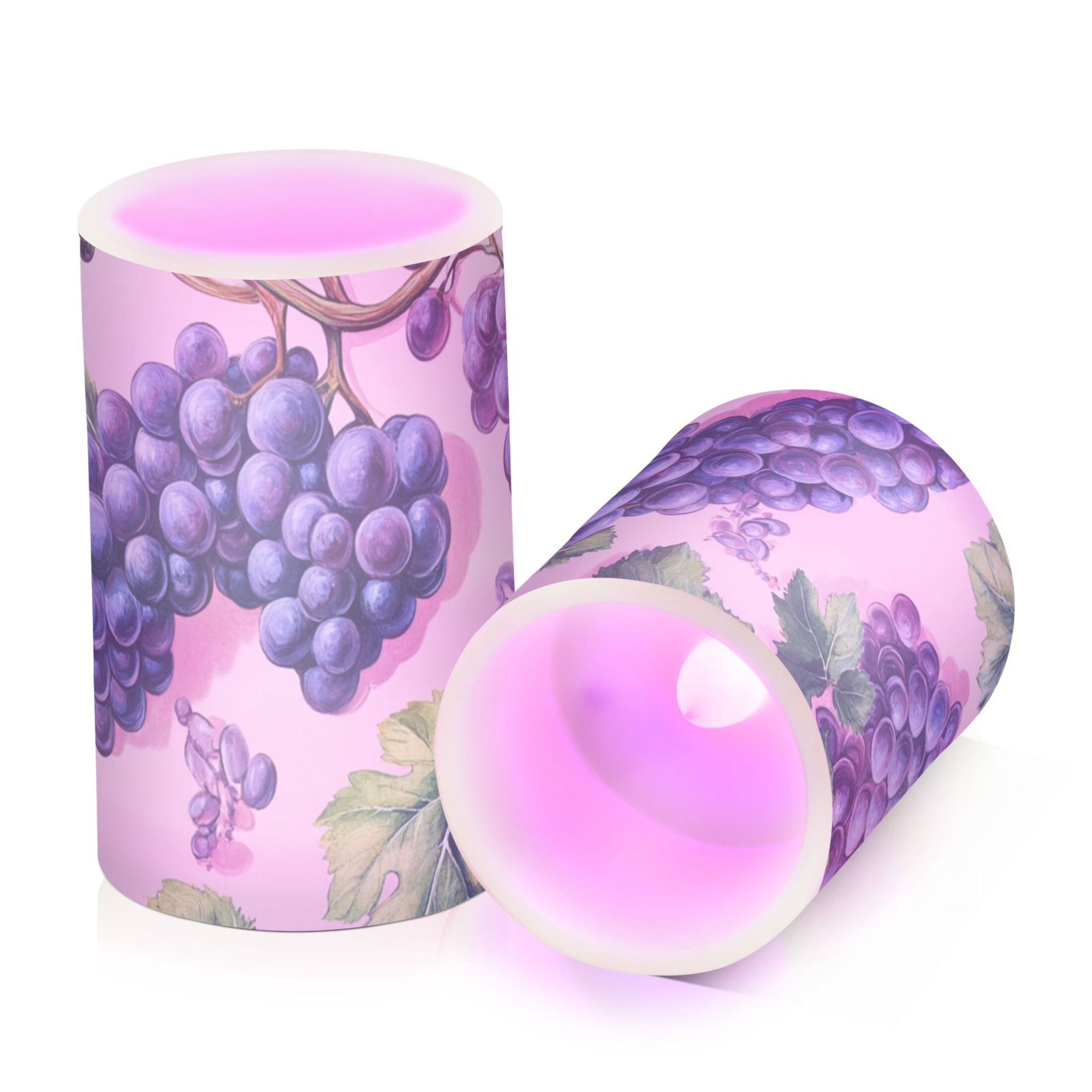 Purple Grapes Flickering Flameless Candles Battery Operated with Remote Timer LED Pillar Candles Set of 2
