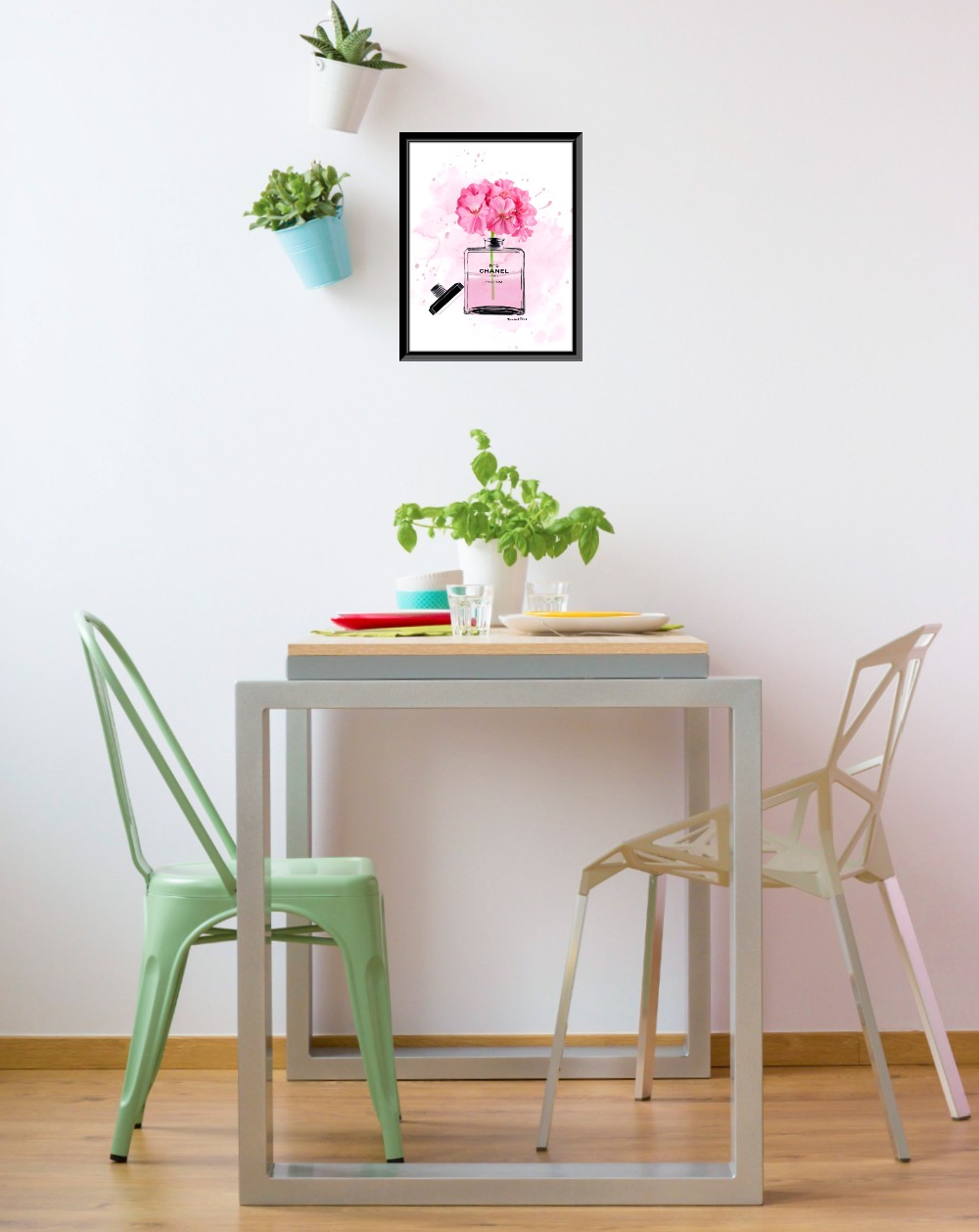 Venice Beach Collection's Pink Flowers in a Glam Perfume Bottle 14x18 Framed Print