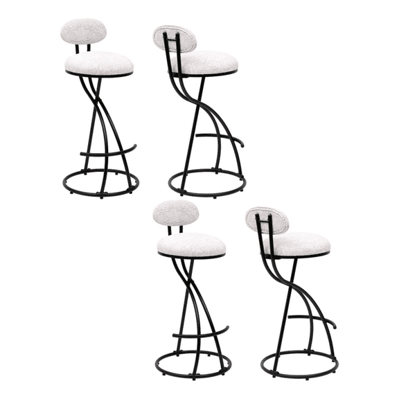 Set of 4 Round Print Bar Stools, Metal Upholstered Chairs for Kitchen Island & Dining Rooms Counter Stools (White)