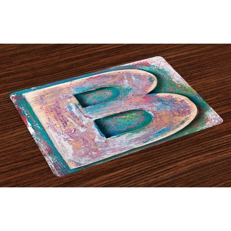 

Letter B Placemats Set of 4 Old Fashioned Print Method Wood Block Alphabet ABC Type Worn Capital B Washable Fabric Place Mats for Dining Room Kitchen Table Decor Teal Ivory Dark Coral by Ambesonne