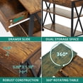 thumbnail image 7 of DWVO 360° Free Rotating Sofa Side Table, Mobile Couch Desk with Storage Drawer and Shelves, Movable Snack Table for Home Office, Rustic Brown, 7 of 7