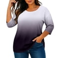 thumbnail image 2 of thefmos Women Plus Size Fall Winter Round Neck 3/4 Sleeve Gradient Casual Loose Tshirt Pullover Tops for Women Cute Trendy Comfy Oversized Tee Blouses Daily Wear Work Outfits, Gray 3XL, 2 of 8