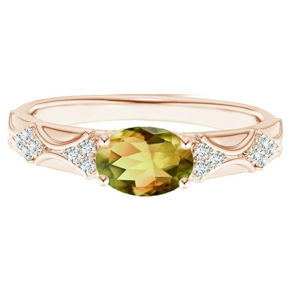 Art Deco 1 Ctw Oval Andalusite 925 Sterling Silver Rose Plated Women Love Ring