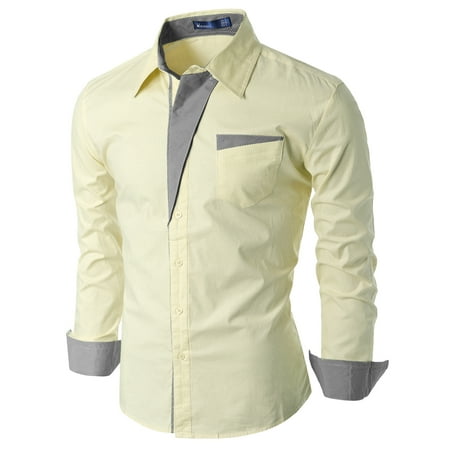 Doublju Mens Slim Fit Cotton Long Sleeve Button Down Shirts