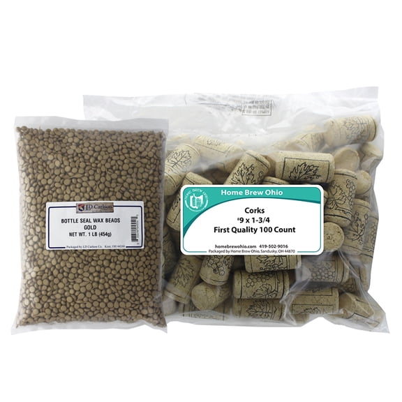 Gold Wax and Corks (9 X 1 3/4) Wine Bottling Combination