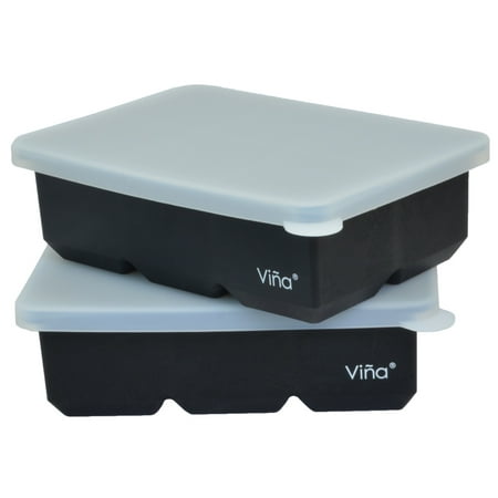 Vina 2 inch Large Ice Cube Maker Tray with 6 Square Silicone Grids for Whiskey Red
