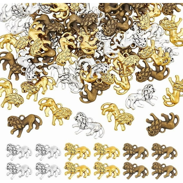 60 colgantes de animales de león de 3 colores, estilo tibetano, estilo vaquero occidental, para joyería, pulsera, collar, manualidades.