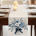 thumbnail image 3 of Blue Spring Floral 108 Inch Table Runner, Watercolor Summer Flowers Vintage Farmhouse Dresser Scarf Cotton & Linen Tablerunner for Dining/Kitchen Island/Holiday Party Décor 13" x 108", 3 of 9