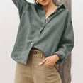 thumbnail image 2 of Timegard Long Sleeve Shirts for Women Cotton Linen Lightweight Button up Tops Blouse Fall Solid Color, 2 of 5