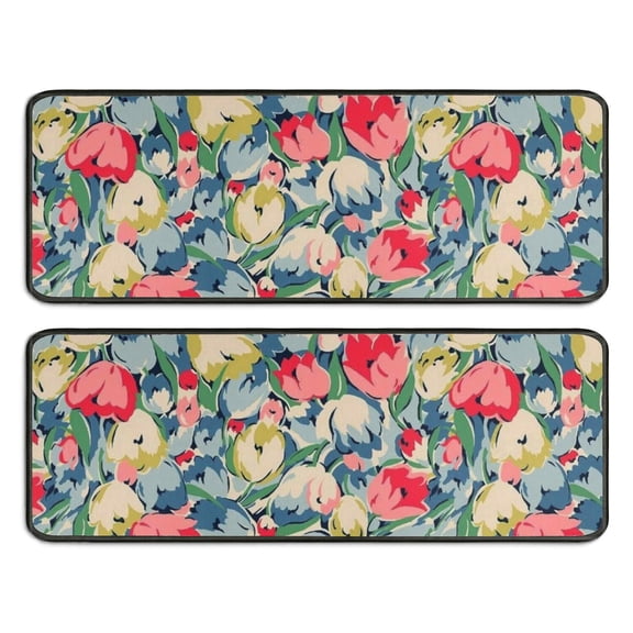 Kitchen Rugs Sets Of 2,Pioneer Flower Floral Print Pattern Anti Fatigue Kitchen Mat Rugs Non Slip Washable,Decorative Kitchen Floor Mats for Kitchen,Sink,Laundry,17"x47" 17"x47"